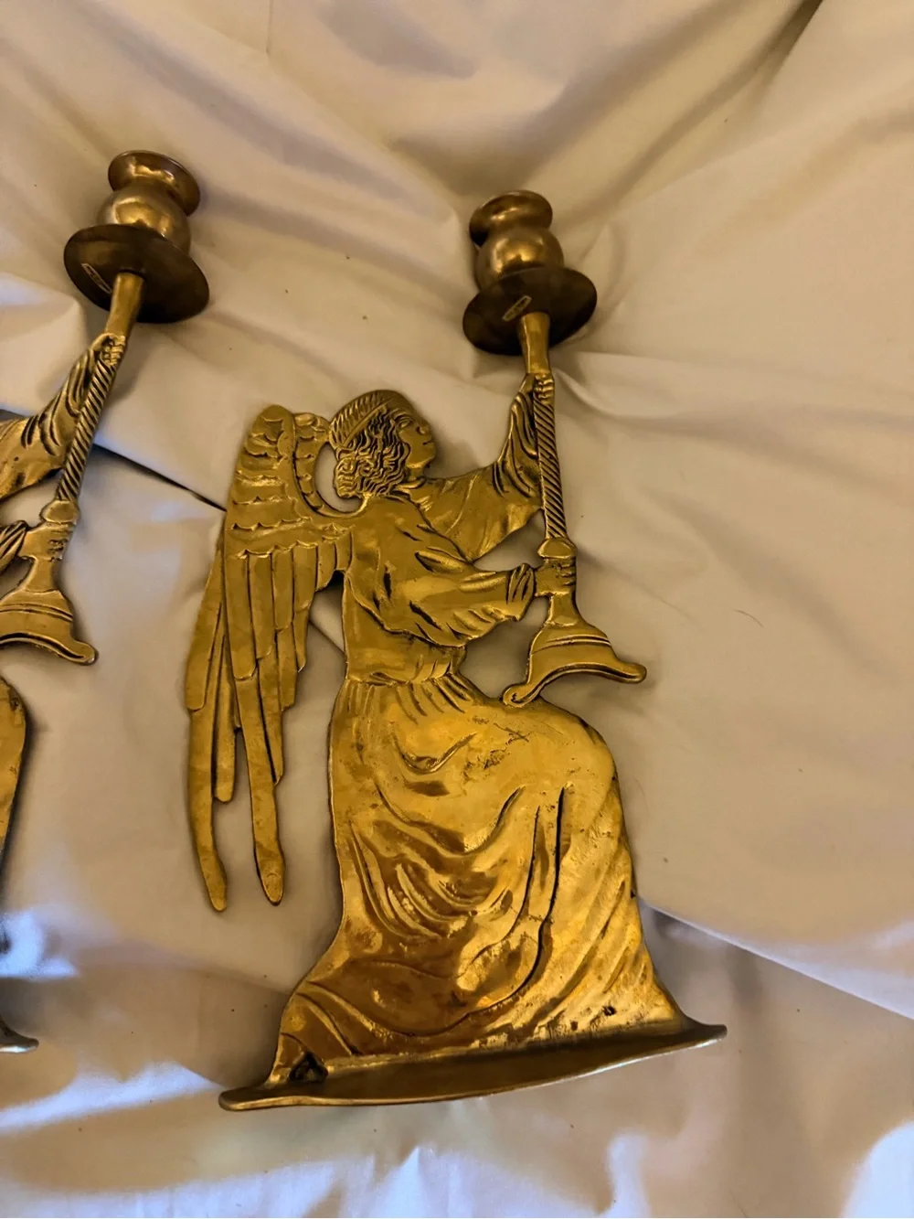Vintage Solid Brass Kneeling Angel Candlestick Holders Pair | French Country